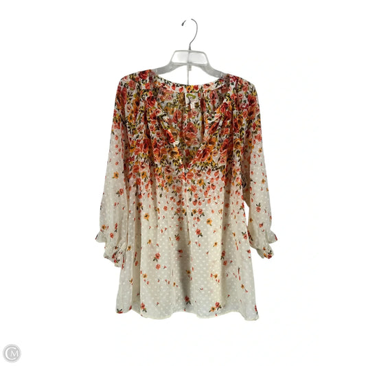 Top Long Sleeve By Figuero & Flower In Floral Print, Size: 1x