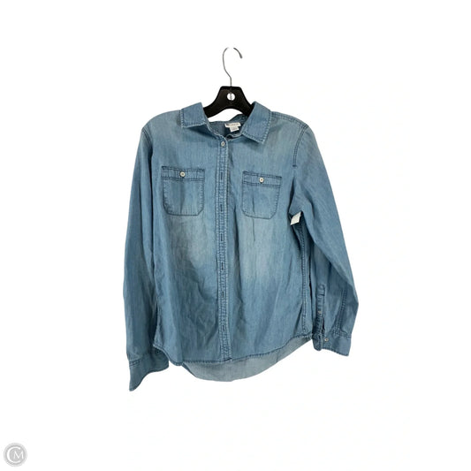 Top Long Sleeve By Stylus In Blue Denim, Size: M