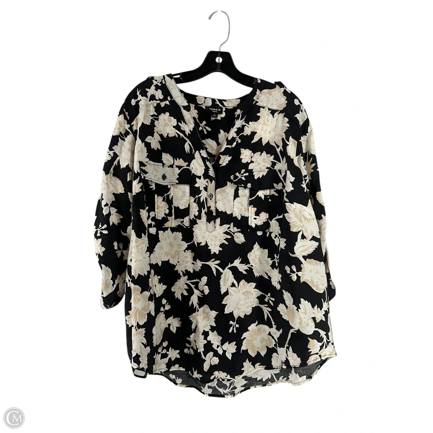 Blouse 3/4 Sleeve By Torrid In Black & Cream, Size: 2x