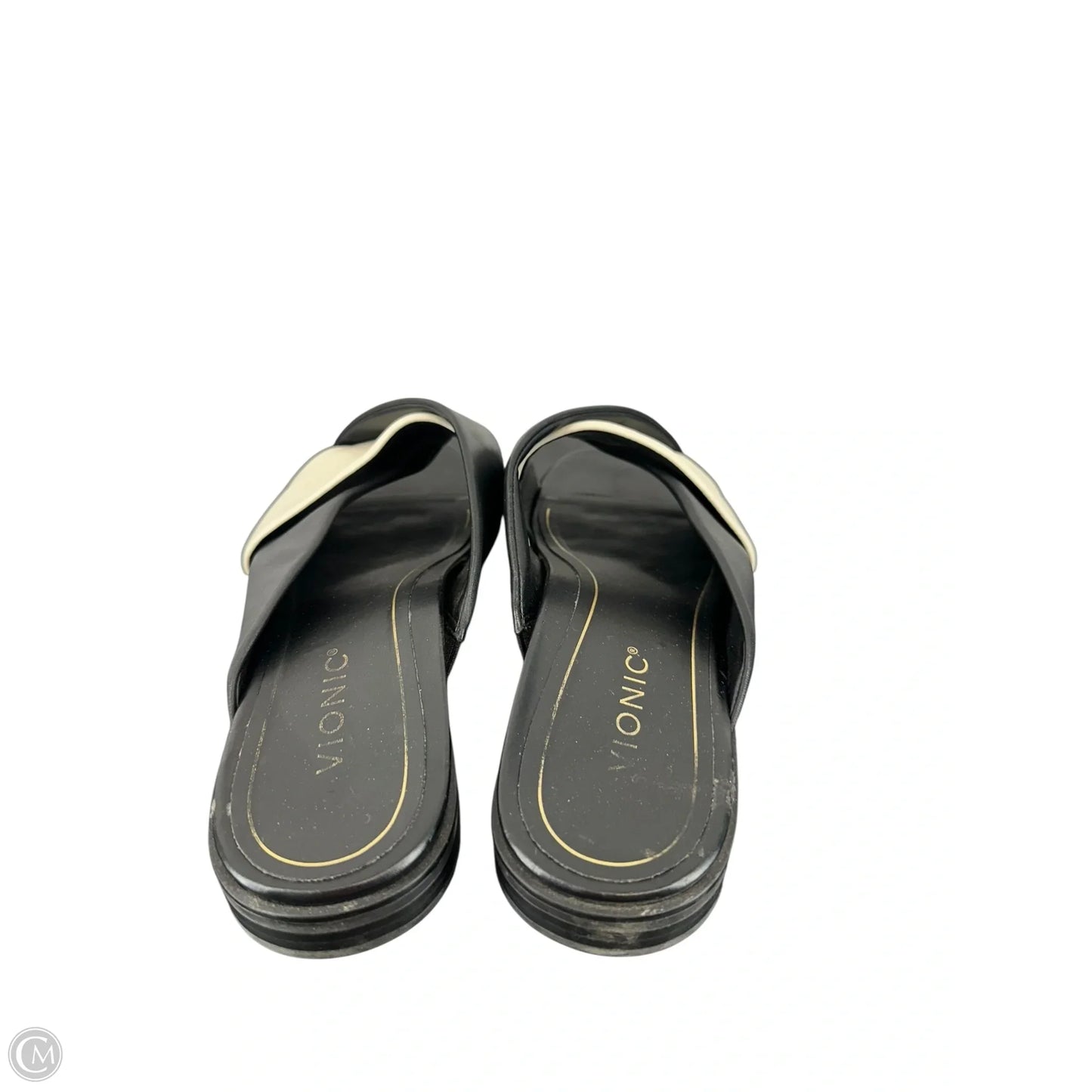 Sandals Flats By Vionic In Black & Cream, Size: 10