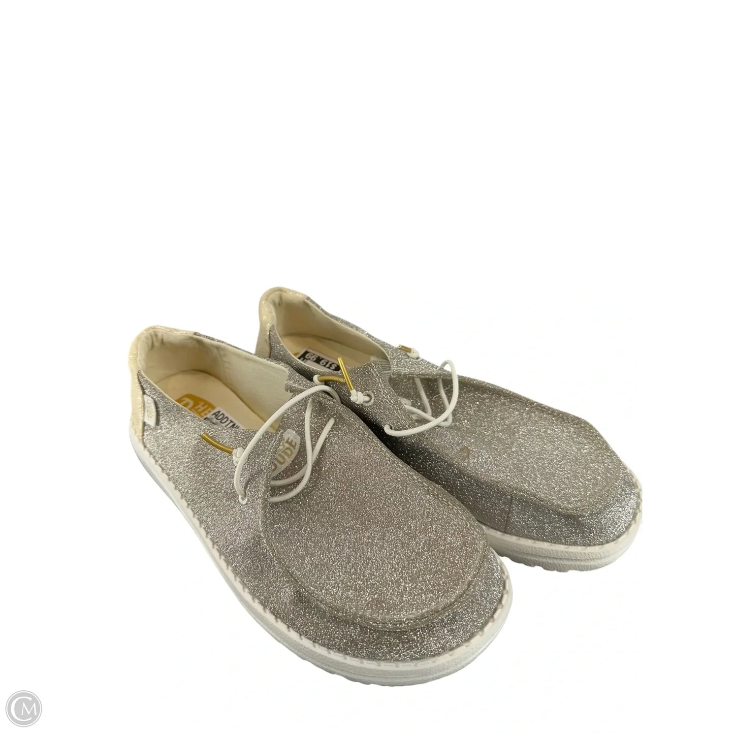 Shoes Flats By Hey Dude In Silver, Size: 9