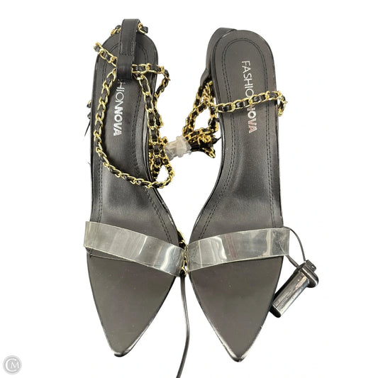 Sandals Heels Stiletto By Fashion Nova In Black & Gold, Size: 9