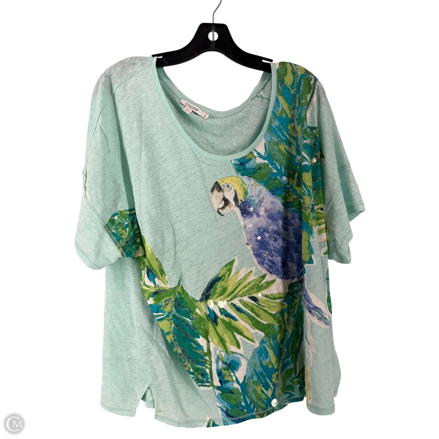 Top Short Sleeve By Chicos In Teal, Size: Xxl