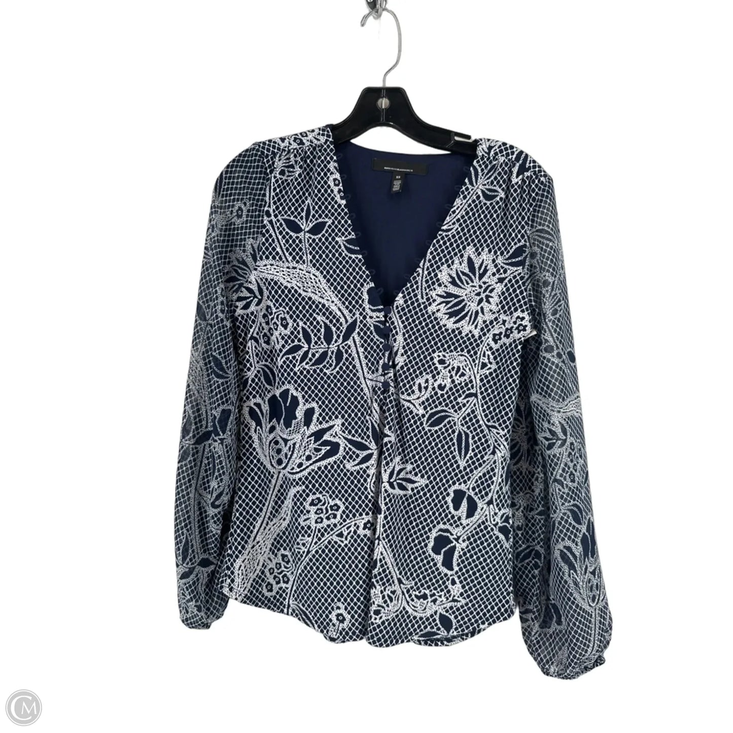 Top Long Sleeve By White House Black Market In Blue & White, Size: Xs