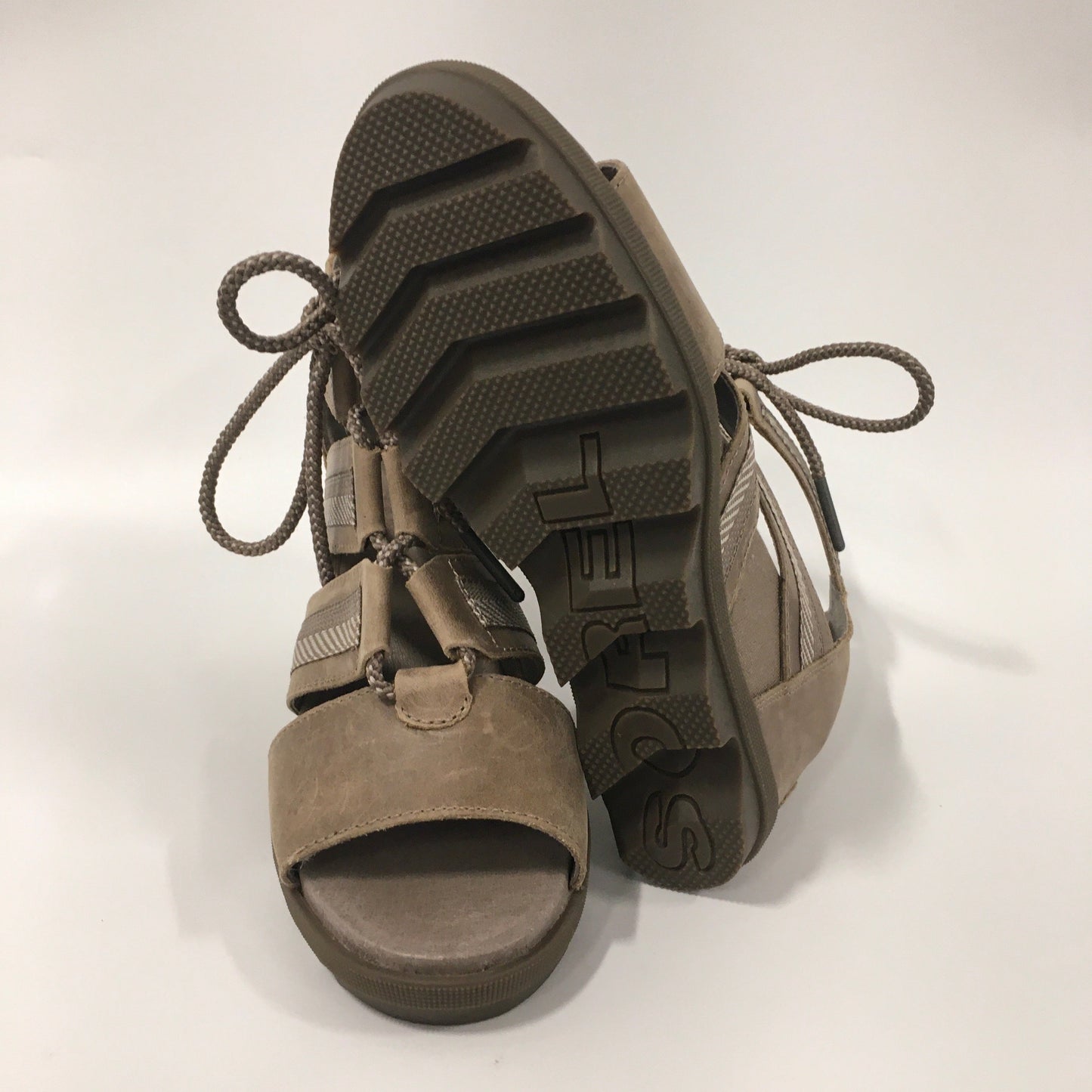 Tan Sandals Heels Wedge Sorel, Size 8