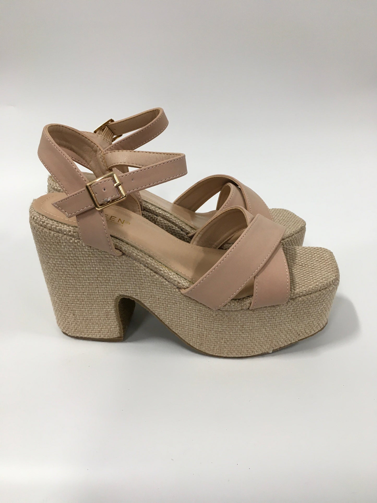 Pink Sandals Heels Wedge Kayleen by Los Angeles, Size 9