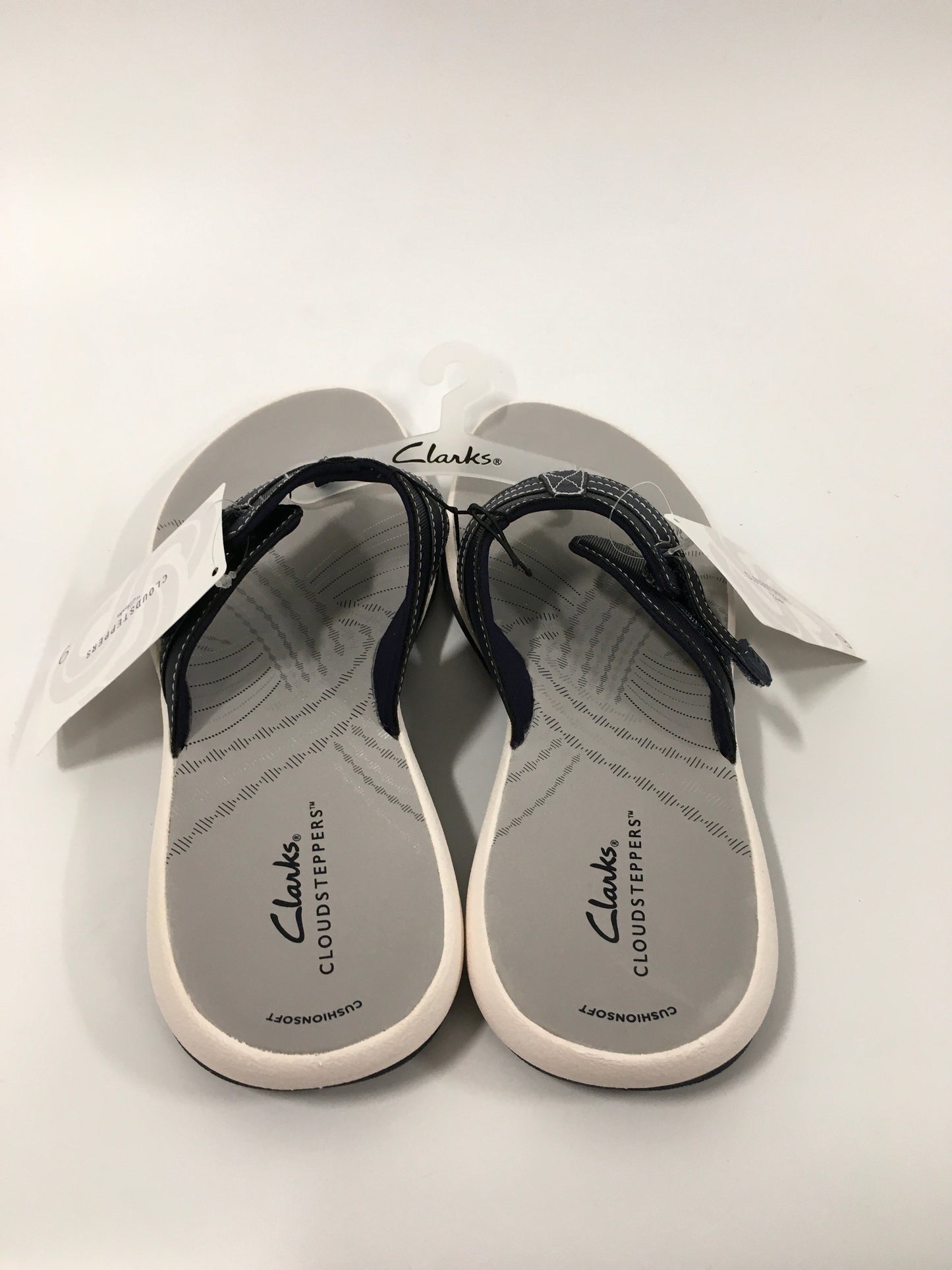 Blue Grey Sandals Flip Flops Clarks, Size 9