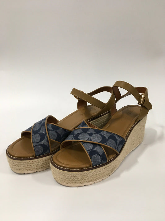 Blue Sandals Heels Wedge Coach, Size 8.5