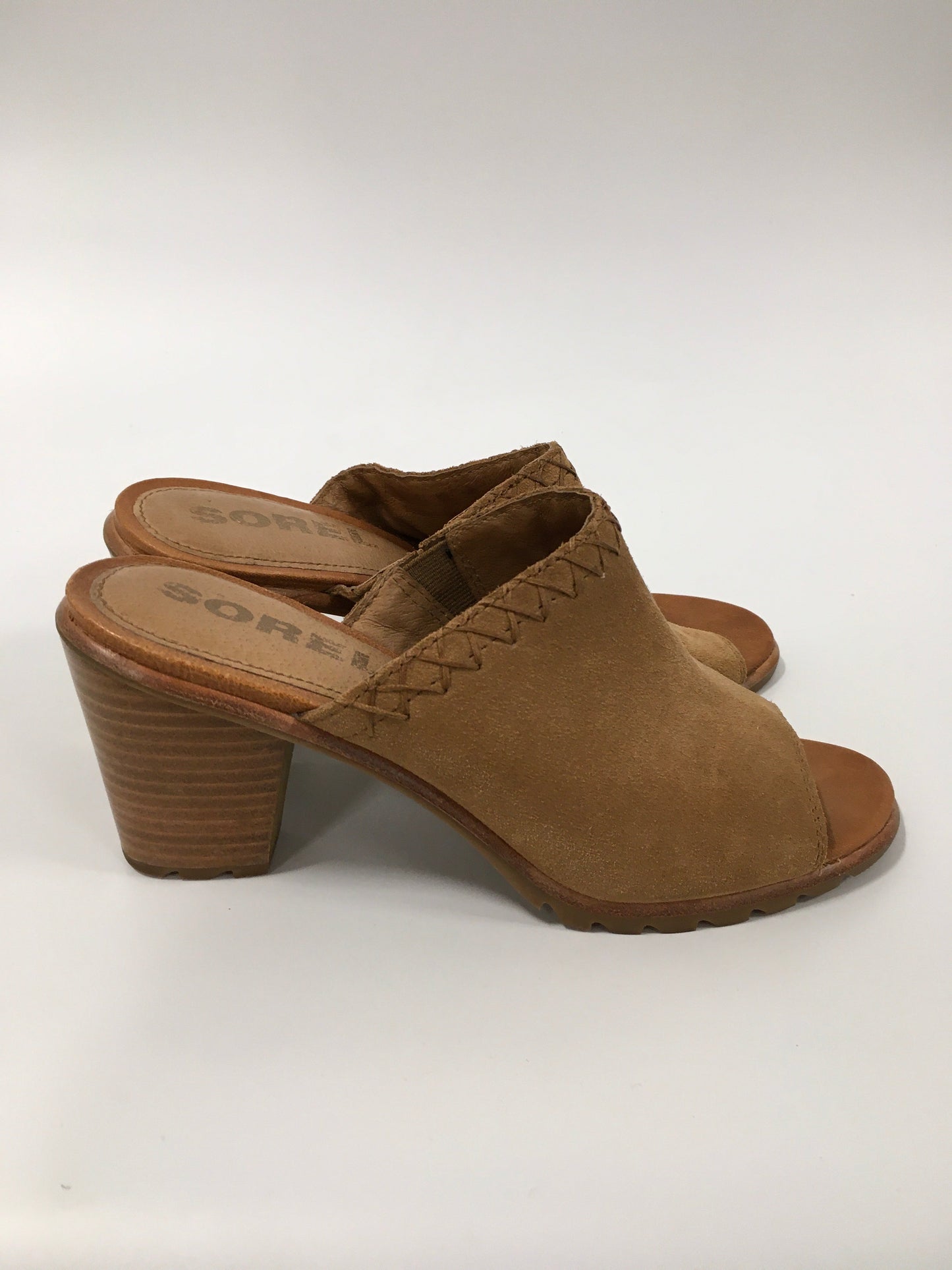 Tan Shoes Heels Block Sorel, Size 7.5