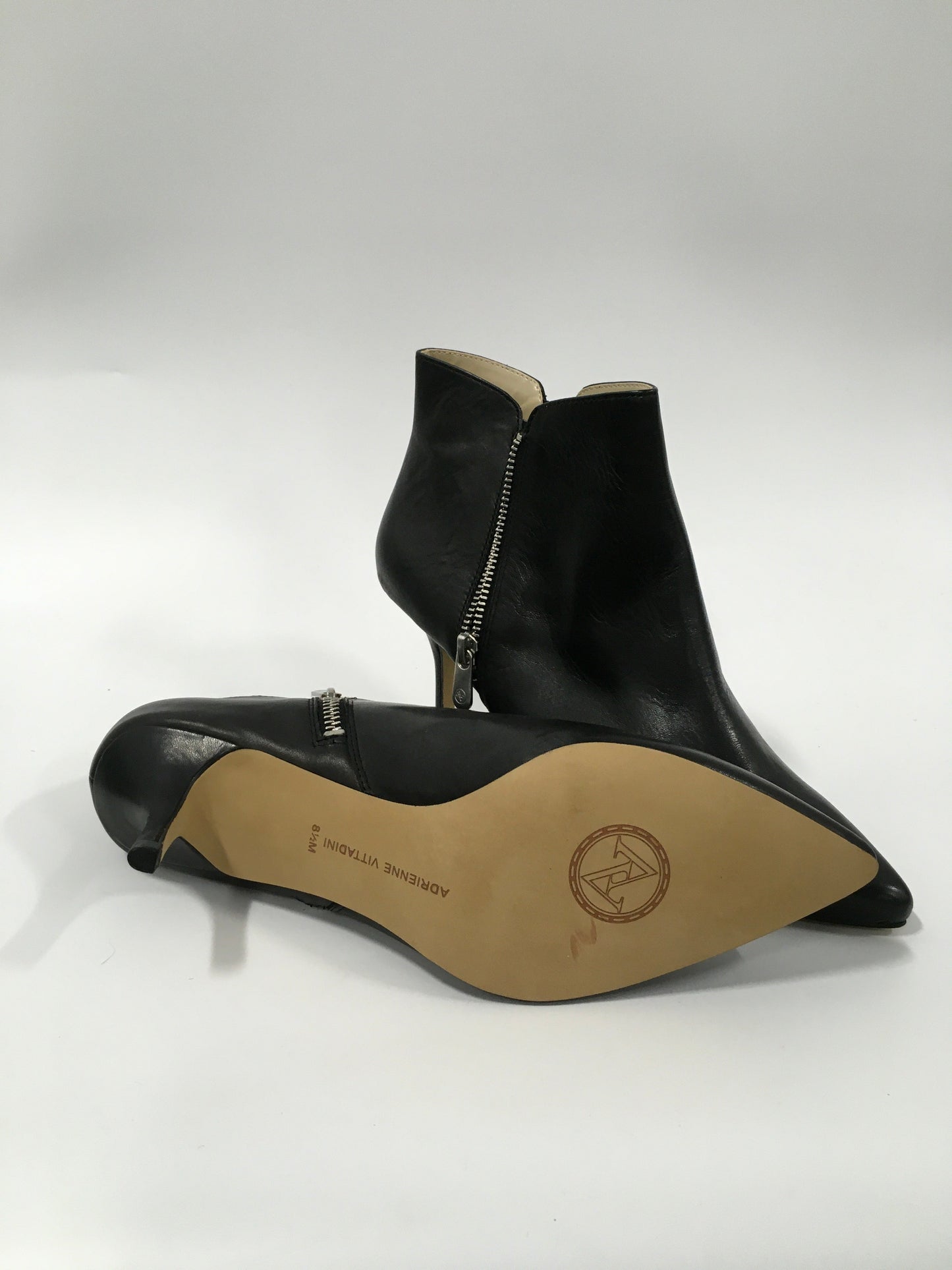 Black Boots Ankle Heels Adrienne Vittadini, Size 8.5