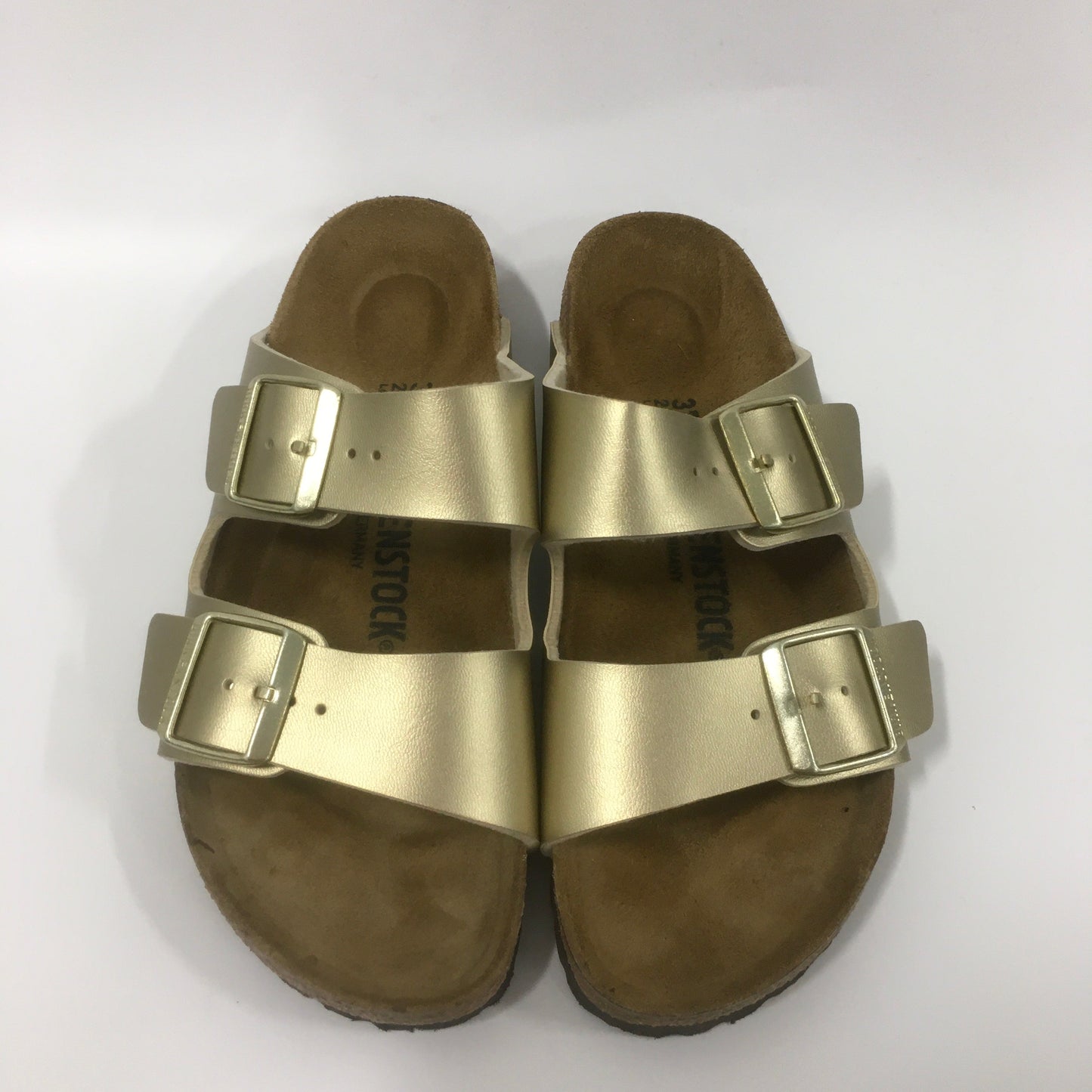 Gold Sandals Flats Birkenstock, Size 6