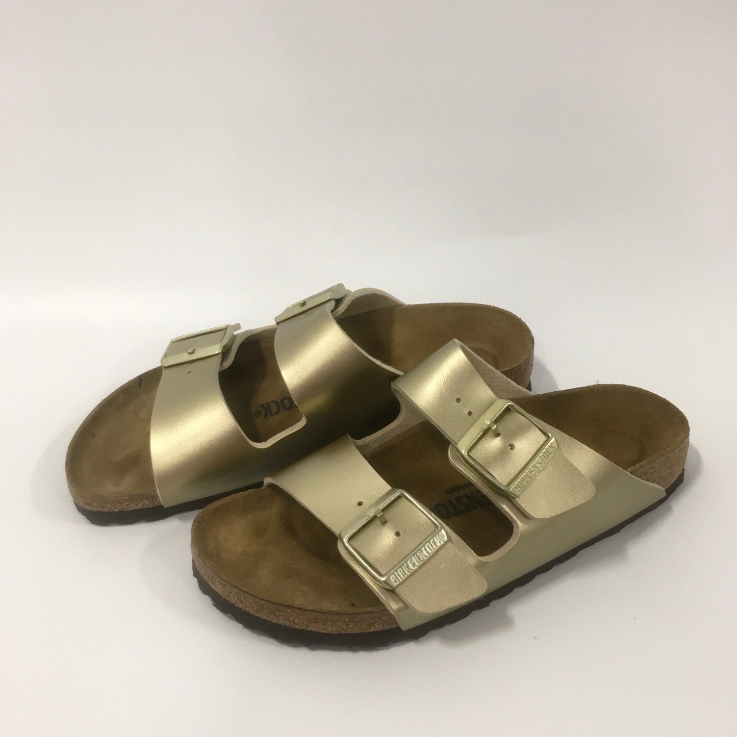Gold Sandals Flats Birkenstock, Size 6