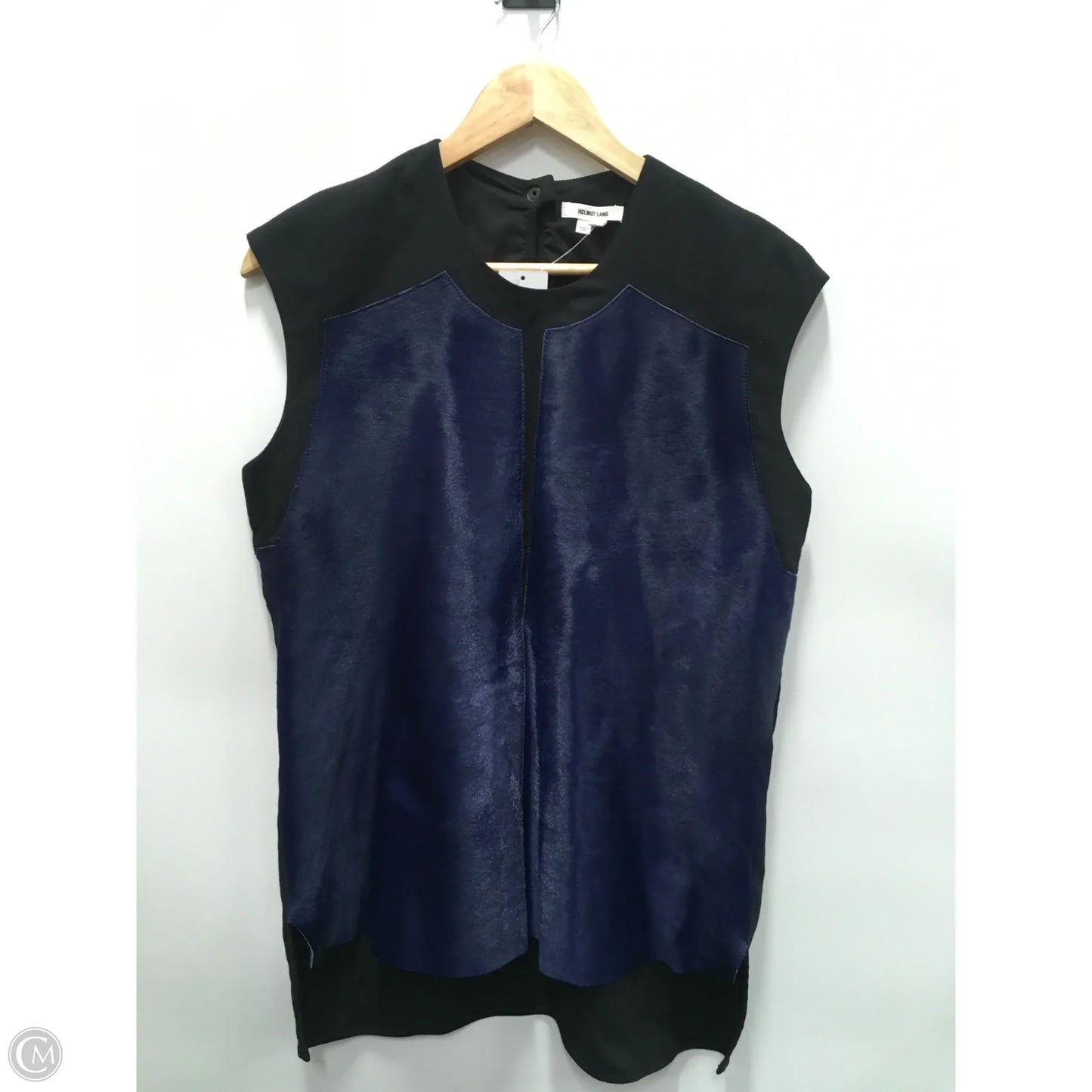 Top Sleeveless Designer By Helmut Lang In Black & Blue, Size: L