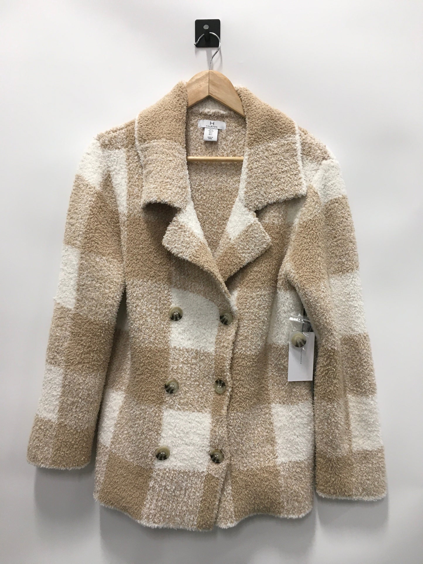 Jacket Faux Fur & Sherpa By Halston In Beige, Size: L