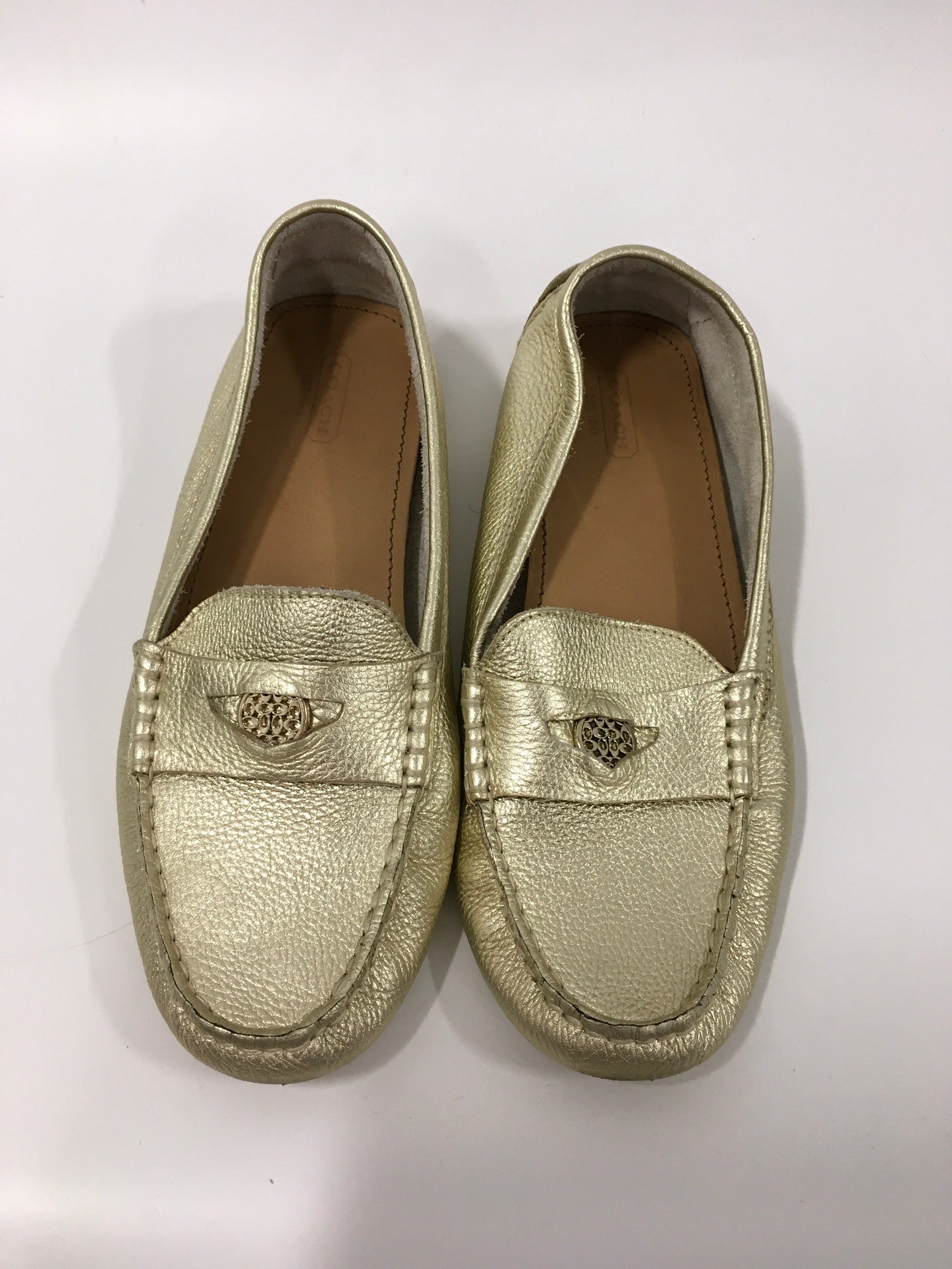 Gold Shoes Flats Loafer Oxford Coach, Size 8