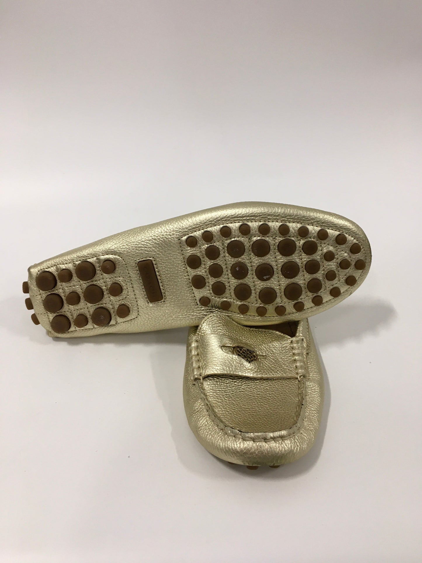 Gold Shoes Flats Loafer Oxford Coach, Size 8