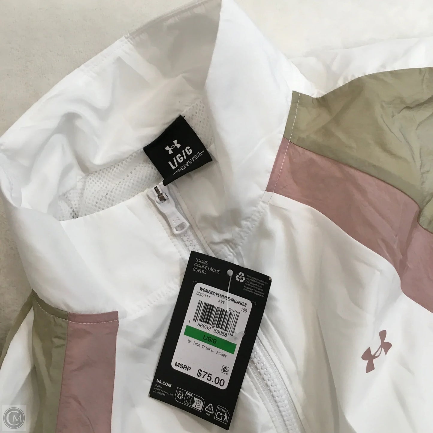 Jacket Windbreaker By Under Armour In Pink & White, Size: L