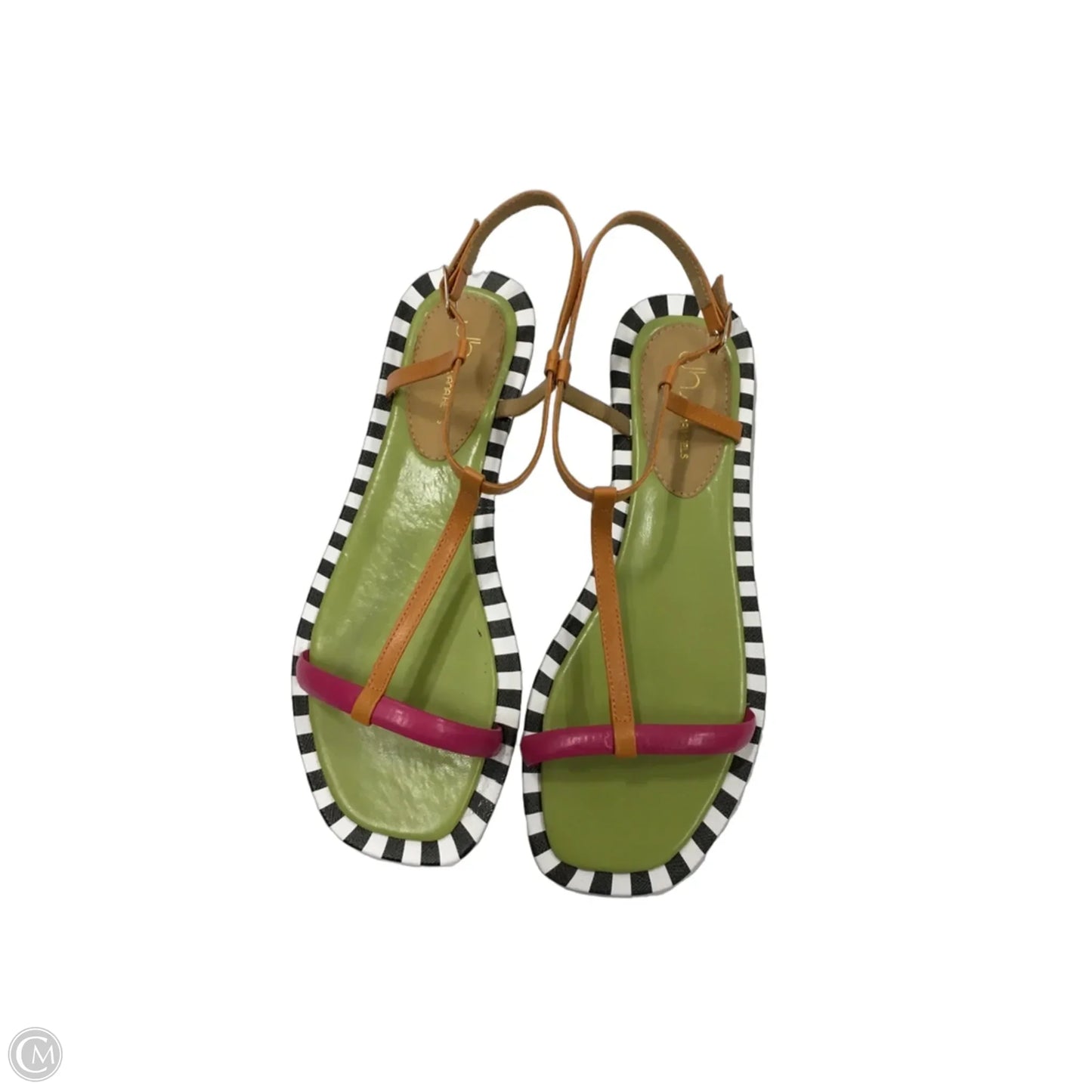 Sandals Flats By Clothes Mentor In Green & Pink, Size: 9