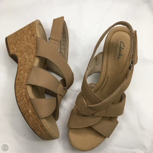 Sandals Heels Wedge By Clarks In Tan, Size: 9