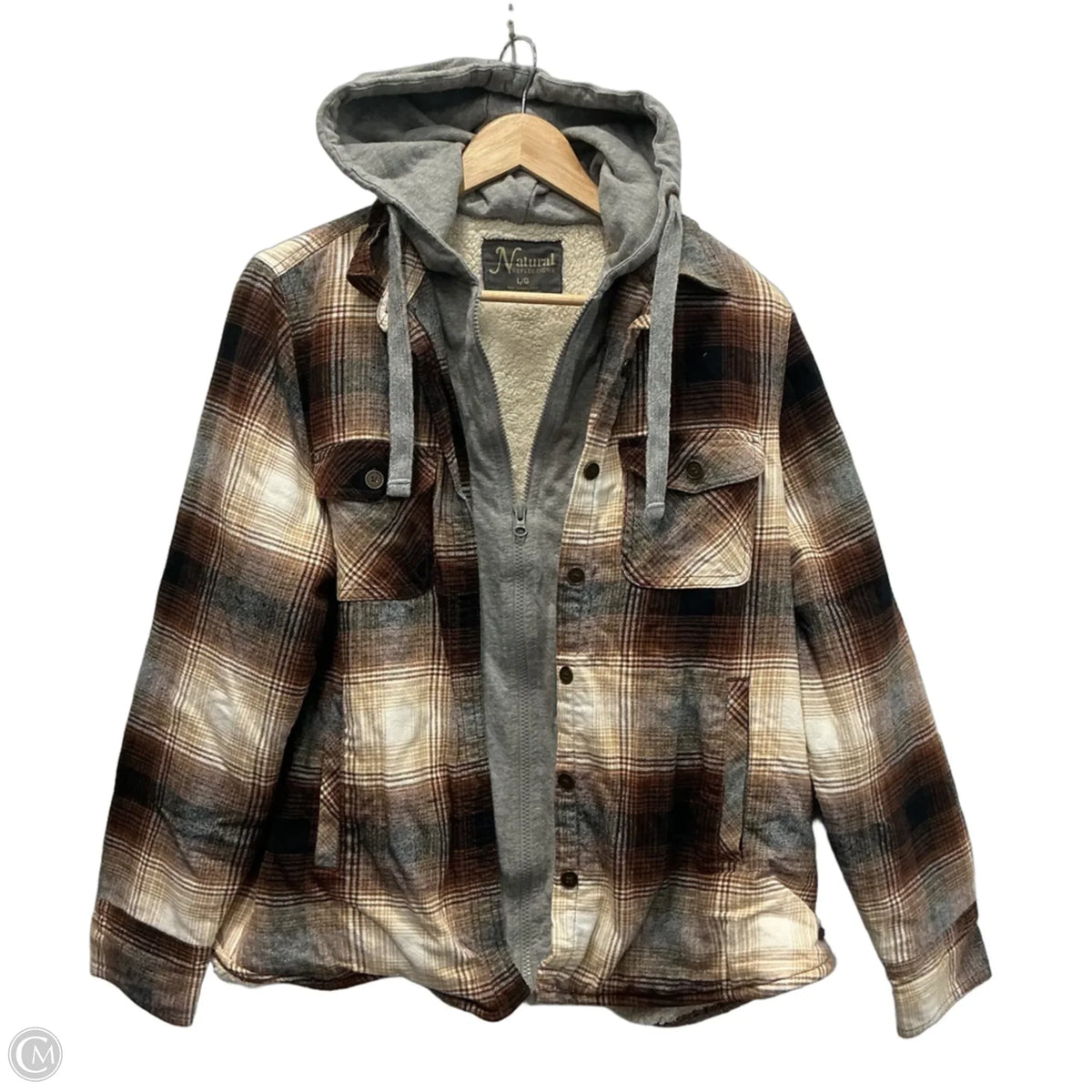 Jacket Shirt By Natural Reflections In Plaid Pattern, Size: L
