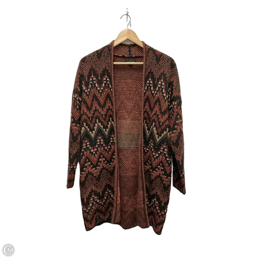Sweater Cardigan By Lucky Brand In Black & Orange, Size: S