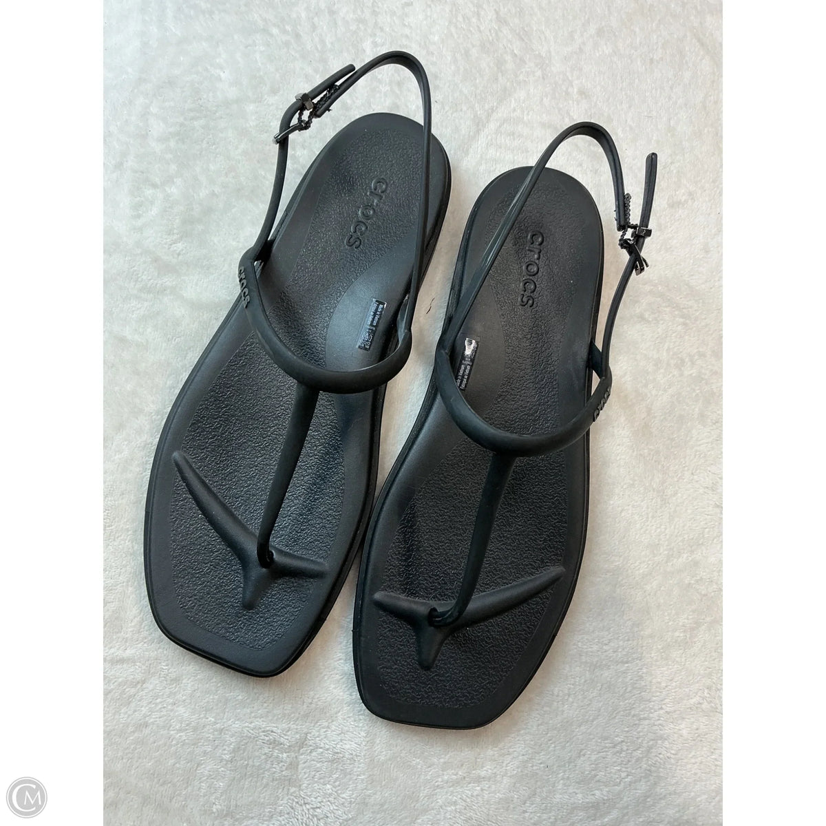 Sandals Flip Flops By Crocs In Black, Size: 10