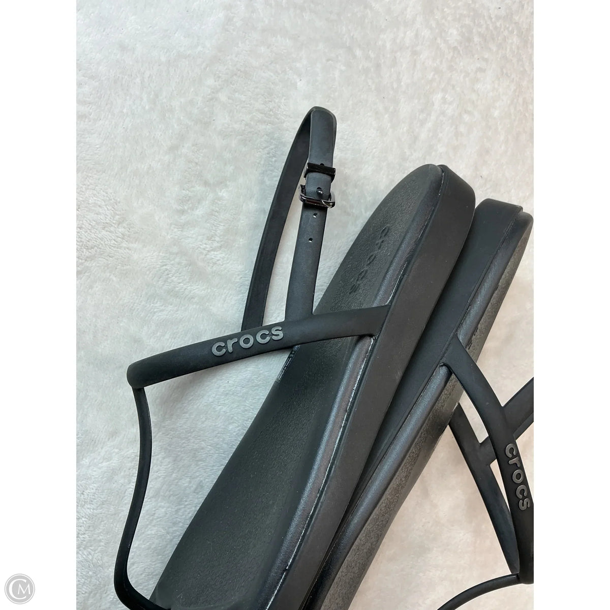 Sandals Flip Flops By Crocs In Black, Size: 10