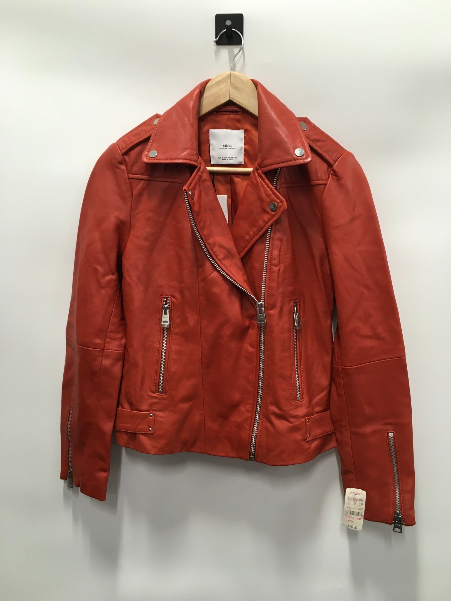 Orange Jacket Leather Mng, Size Xs