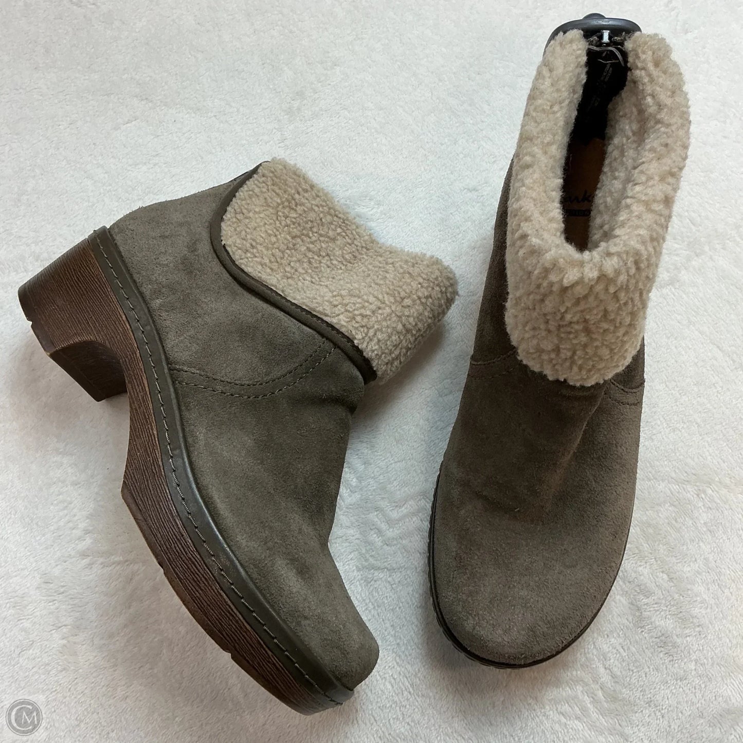 Boots Ankle Heels By Clarks In Grey, Size: 8.5