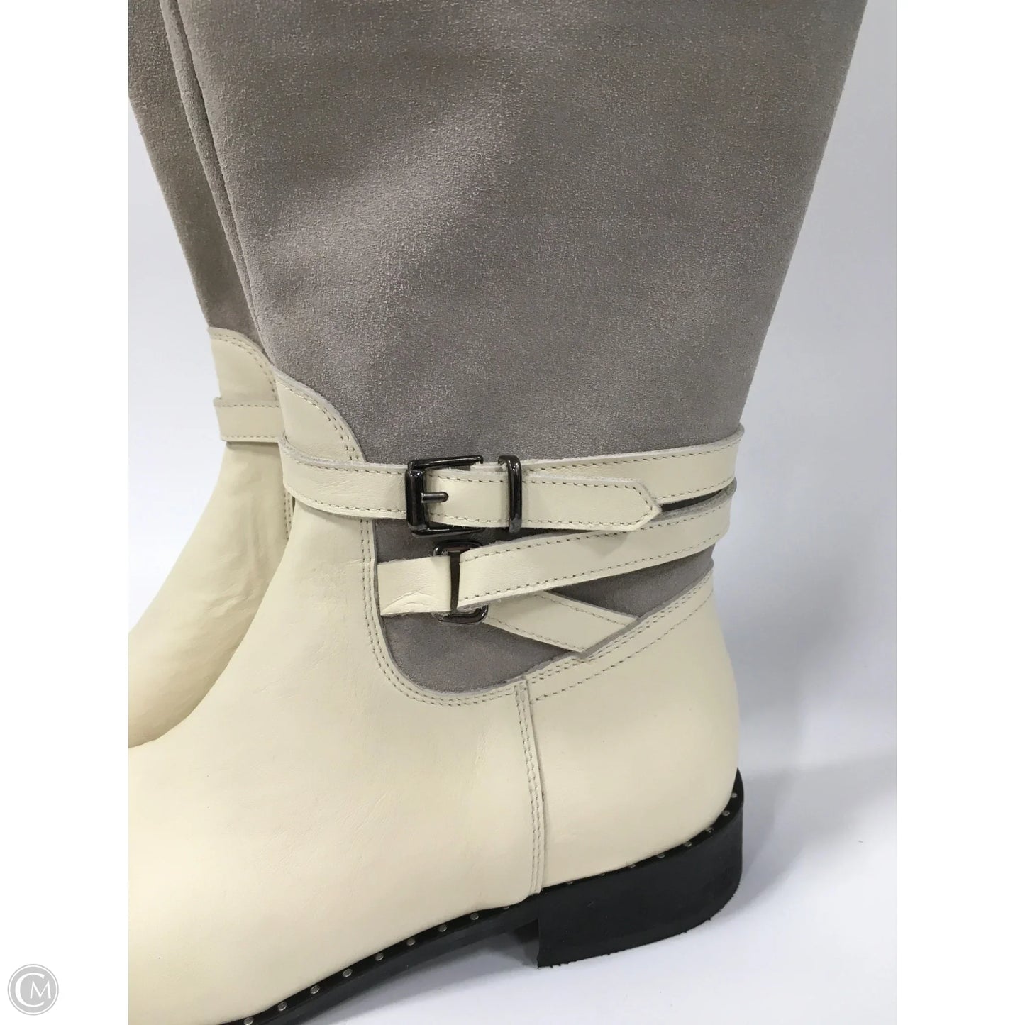 Boots Knee Flats By Milano In Cream & Grey, Size: 8.5