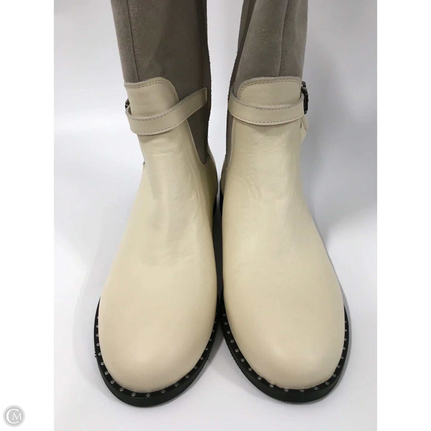 Boots Knee Flats By Milano In Cream & Grey, Size: 8.5