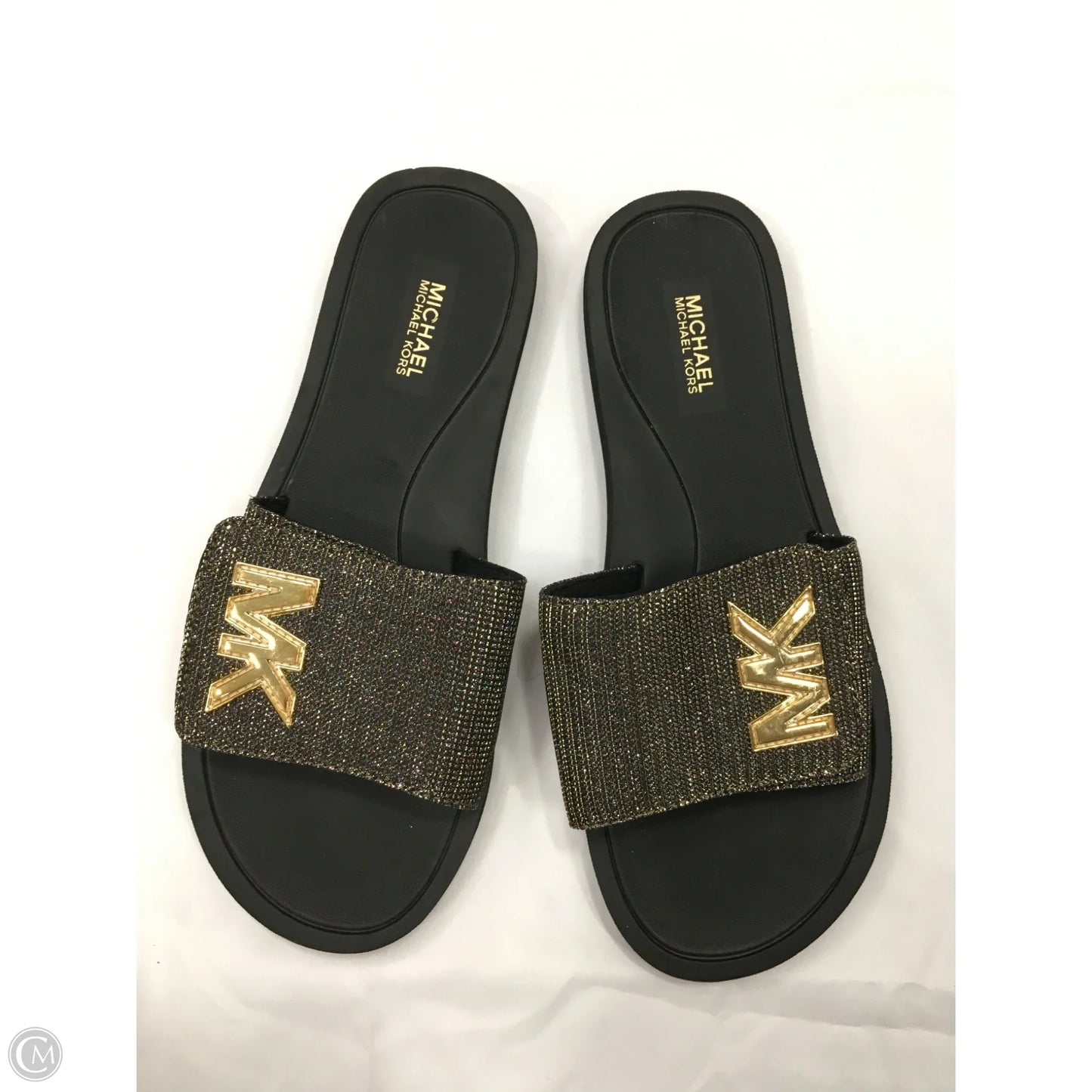 Sandals Designer By Michael Kors In Black & Gold, Size: 7