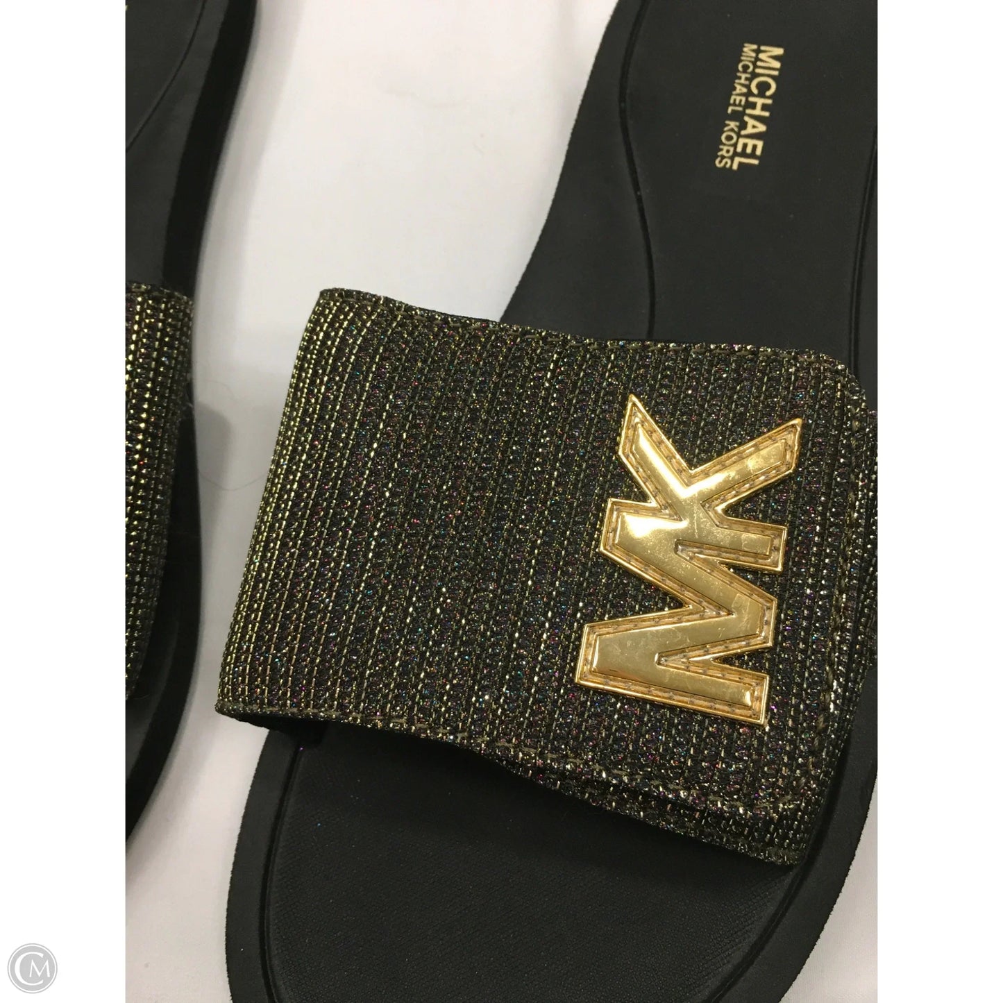 Sandals Designer By Michael Kors In Black & Gold, Size: 7