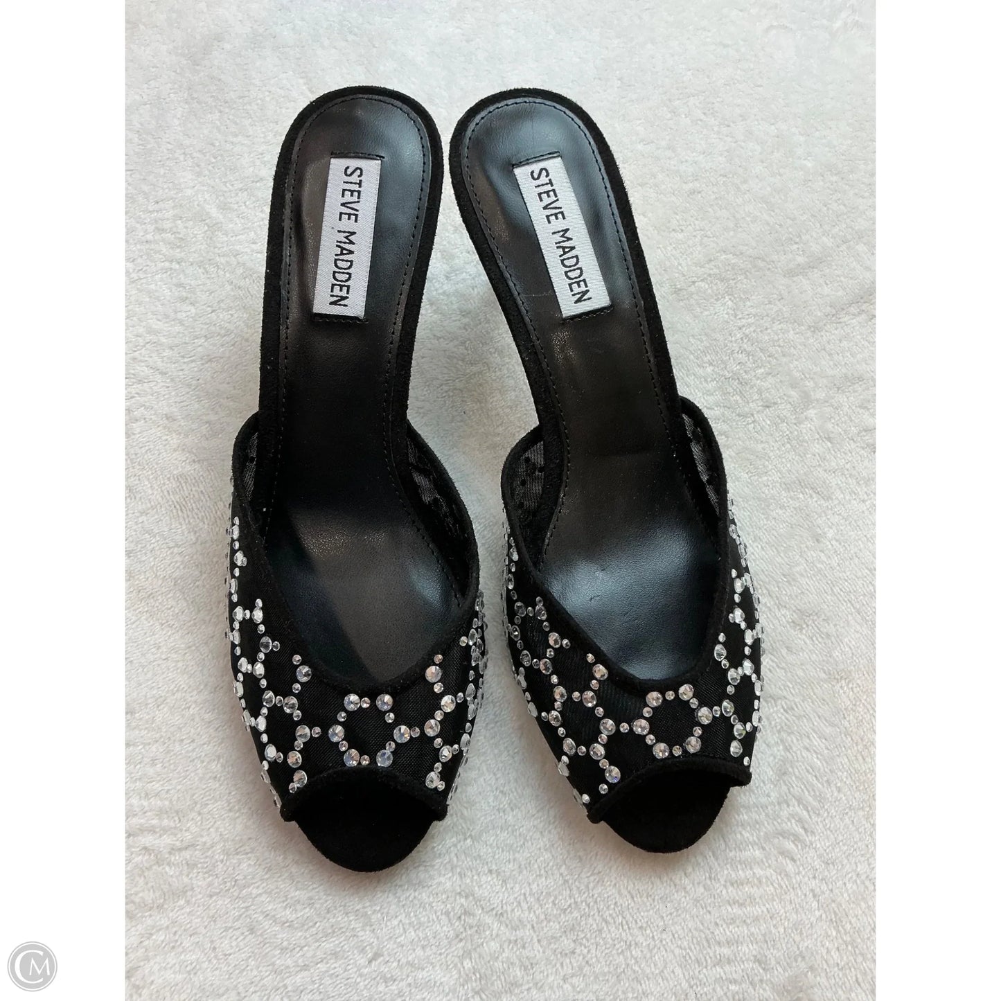 Shoes Heels Kitten By Steve Madden In Black & Silver, Size: 8