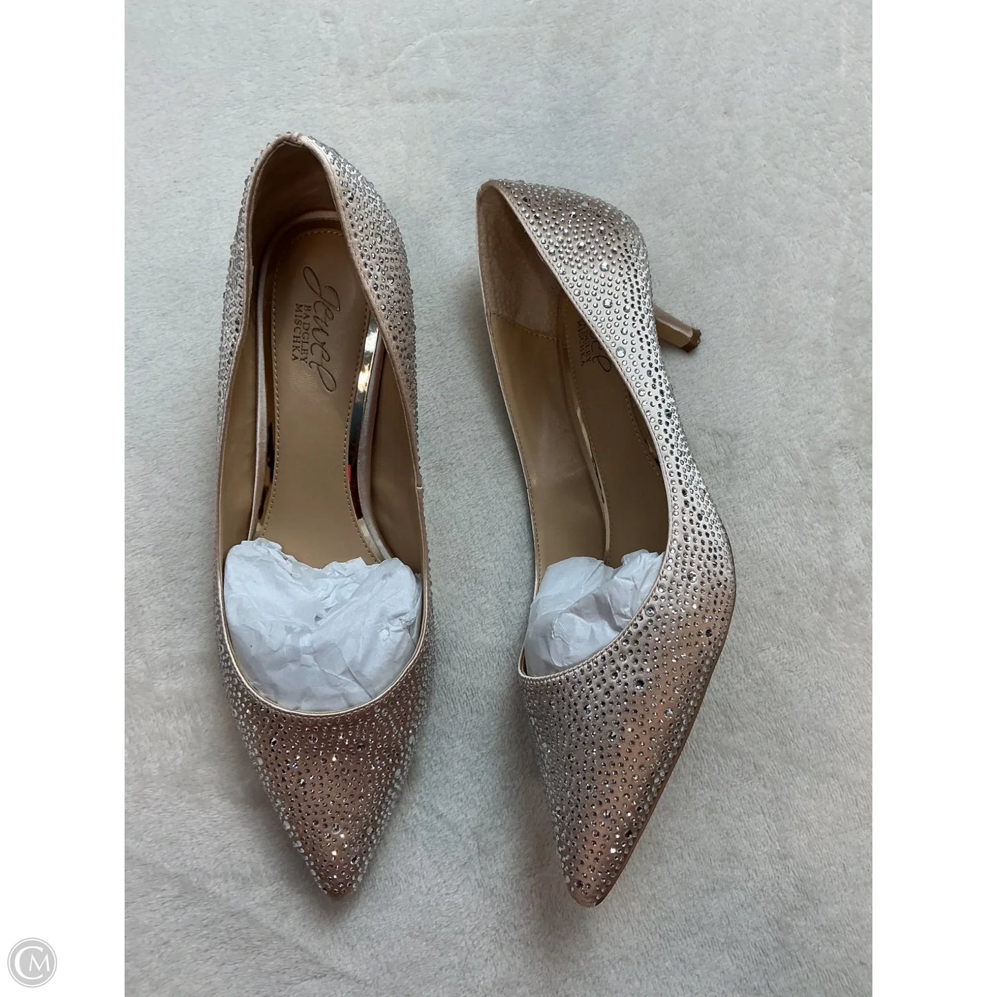 Shoes Heels Kitten By Badgley Mischka In Silver & Tan, Size: 9