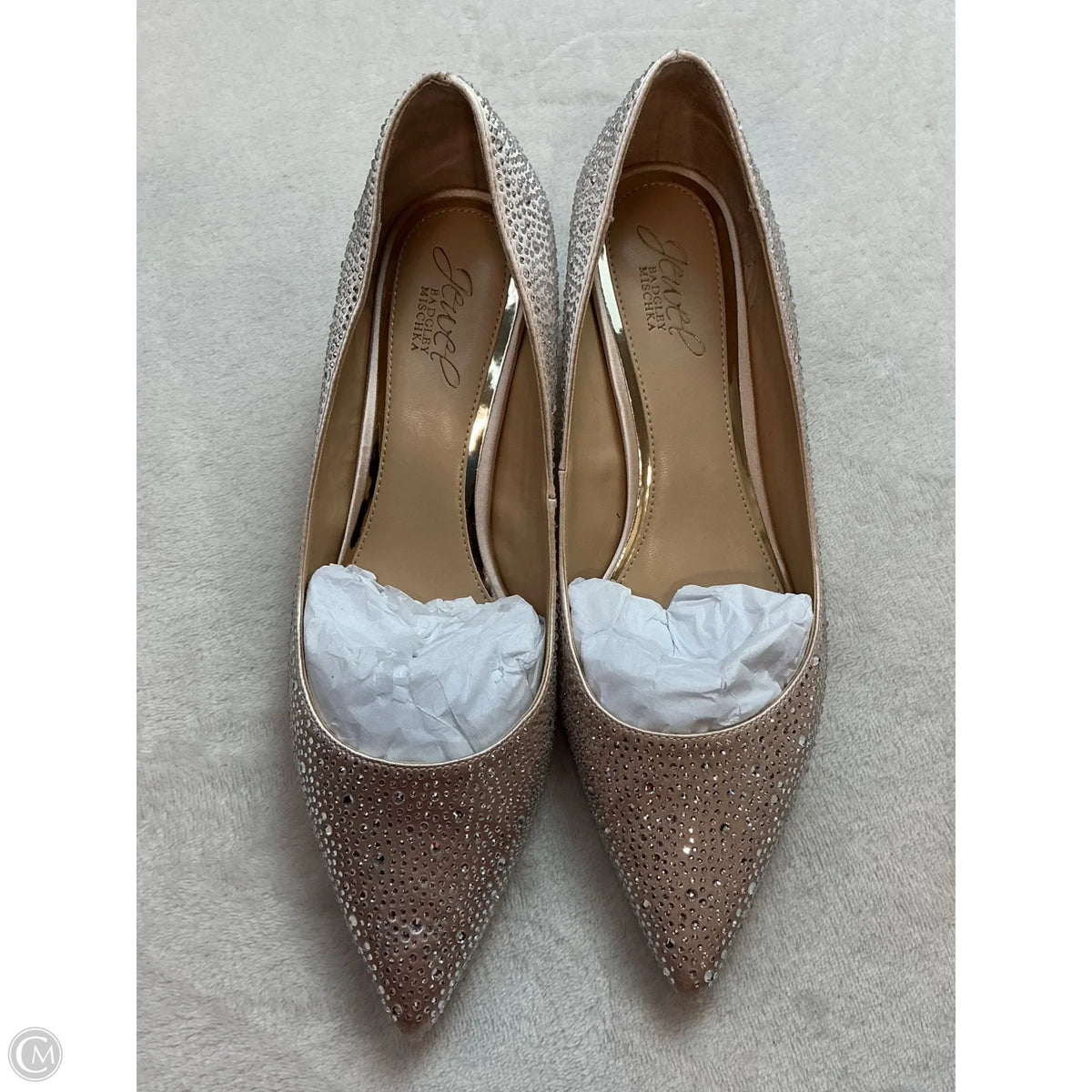 Shoes Heels Kitten By Badgley Mischka In Silver & Tan, Size: 9