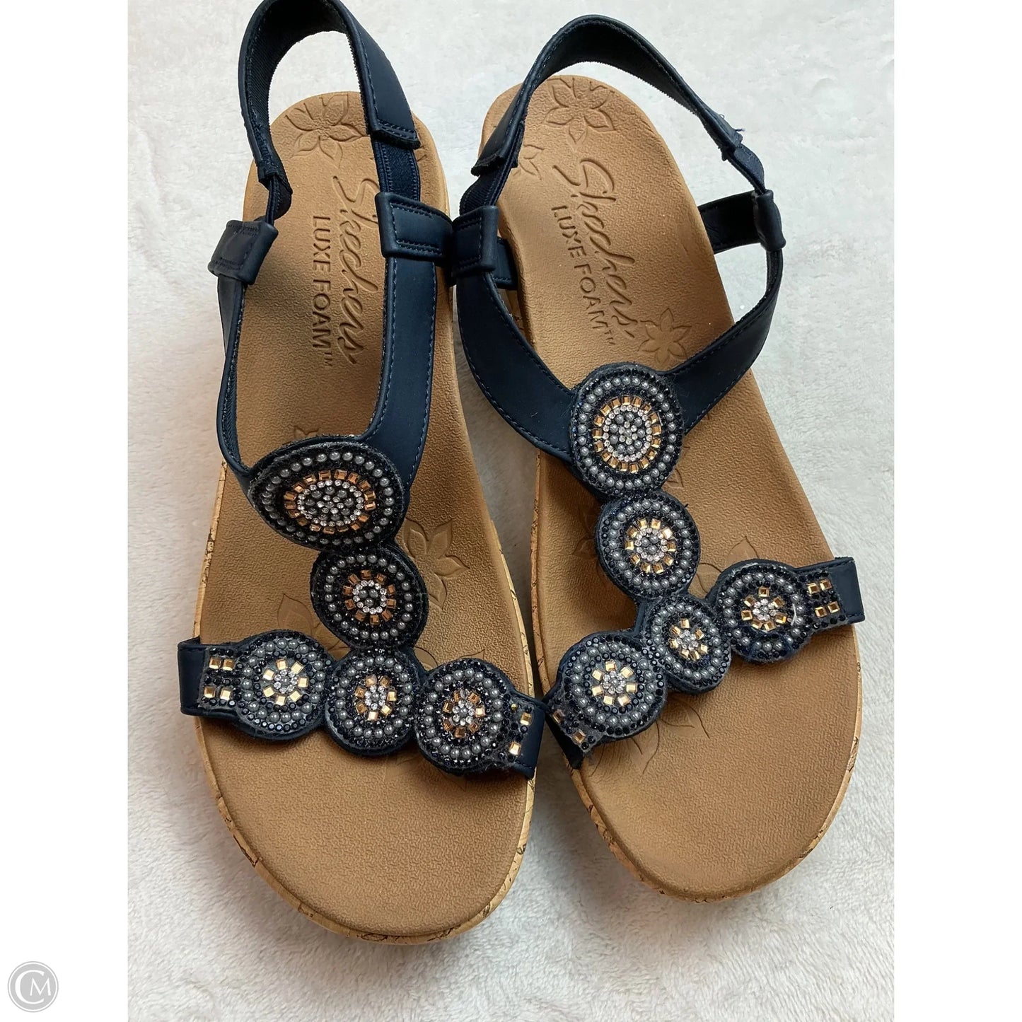 Sandals Heels Wedge By Skechers In Navy, Size: 8