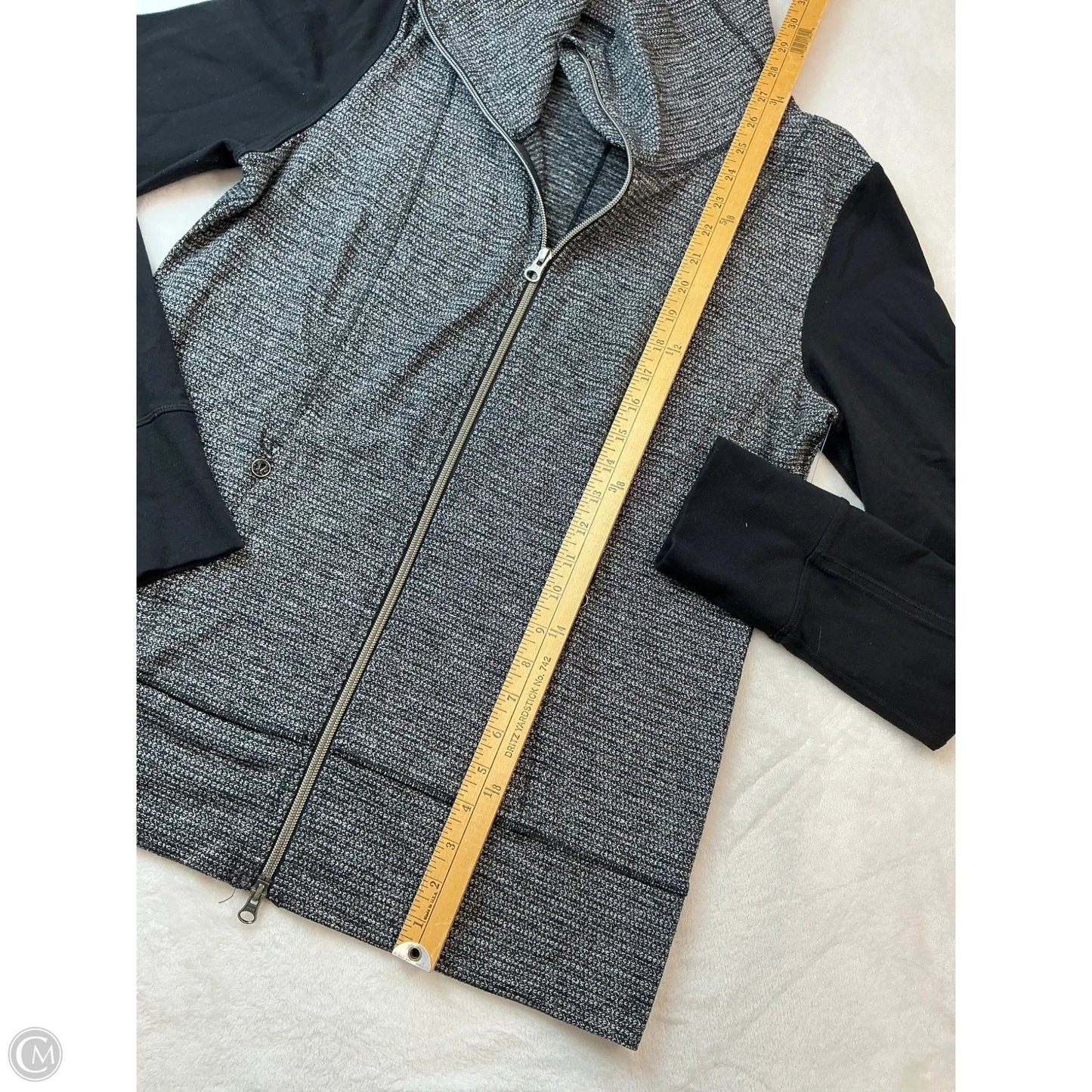 Athletic Jacket By Lululemon In Black & Grey, Size: 12