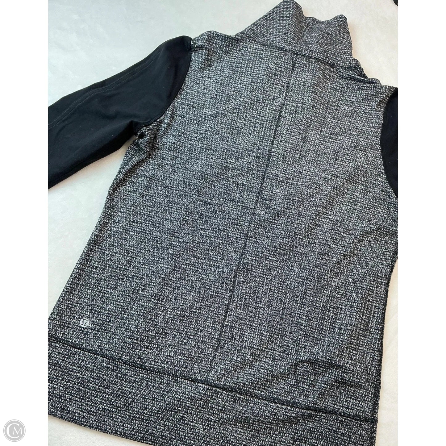 Athletic Jacket By Lululemon In Black & Grey, Size: 12