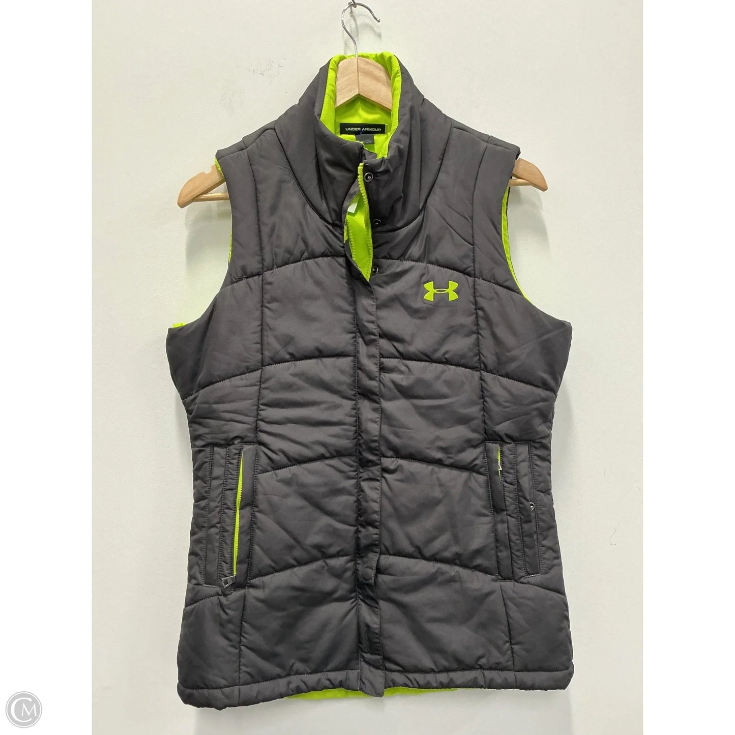 Vest Puffer & Quilted By Under Armour In Black & Green, Size: M