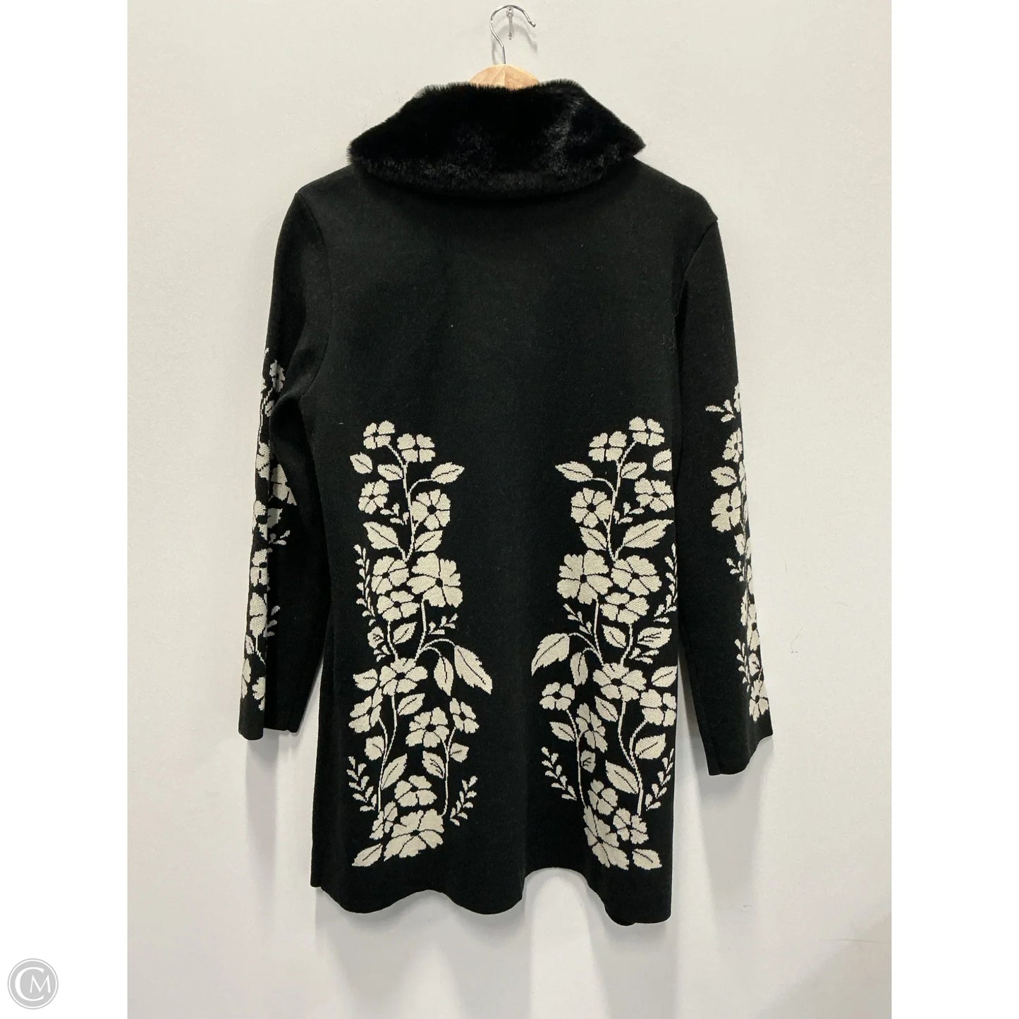 Sweater Cardigan By Anne Klein In Black & Cream, Size: L