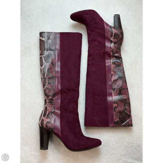 Boots Knee Heels By Clothes Mentor In Maroon, Size: 6.5