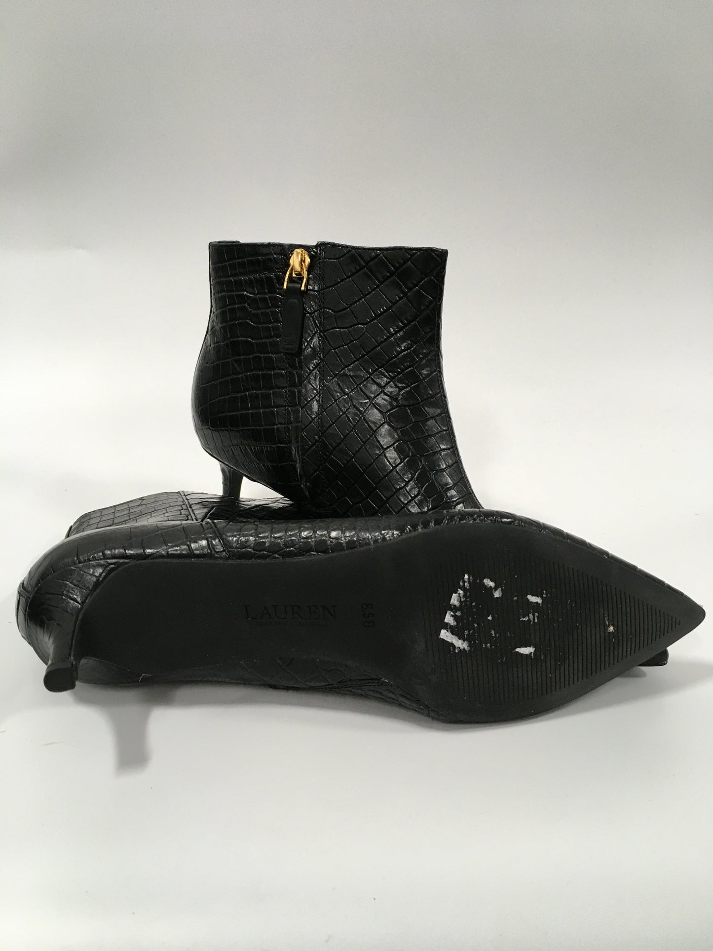 Black Boots Ankle Heels Lauren By Ralph Lauren, Size 8.5