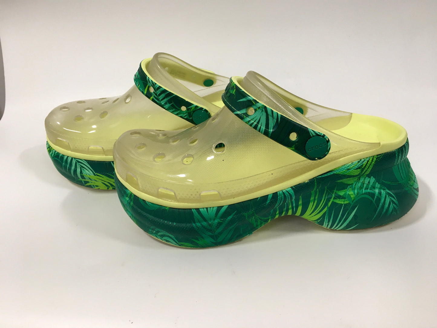 Green Sandals Heels Platform Crocs, Size 6