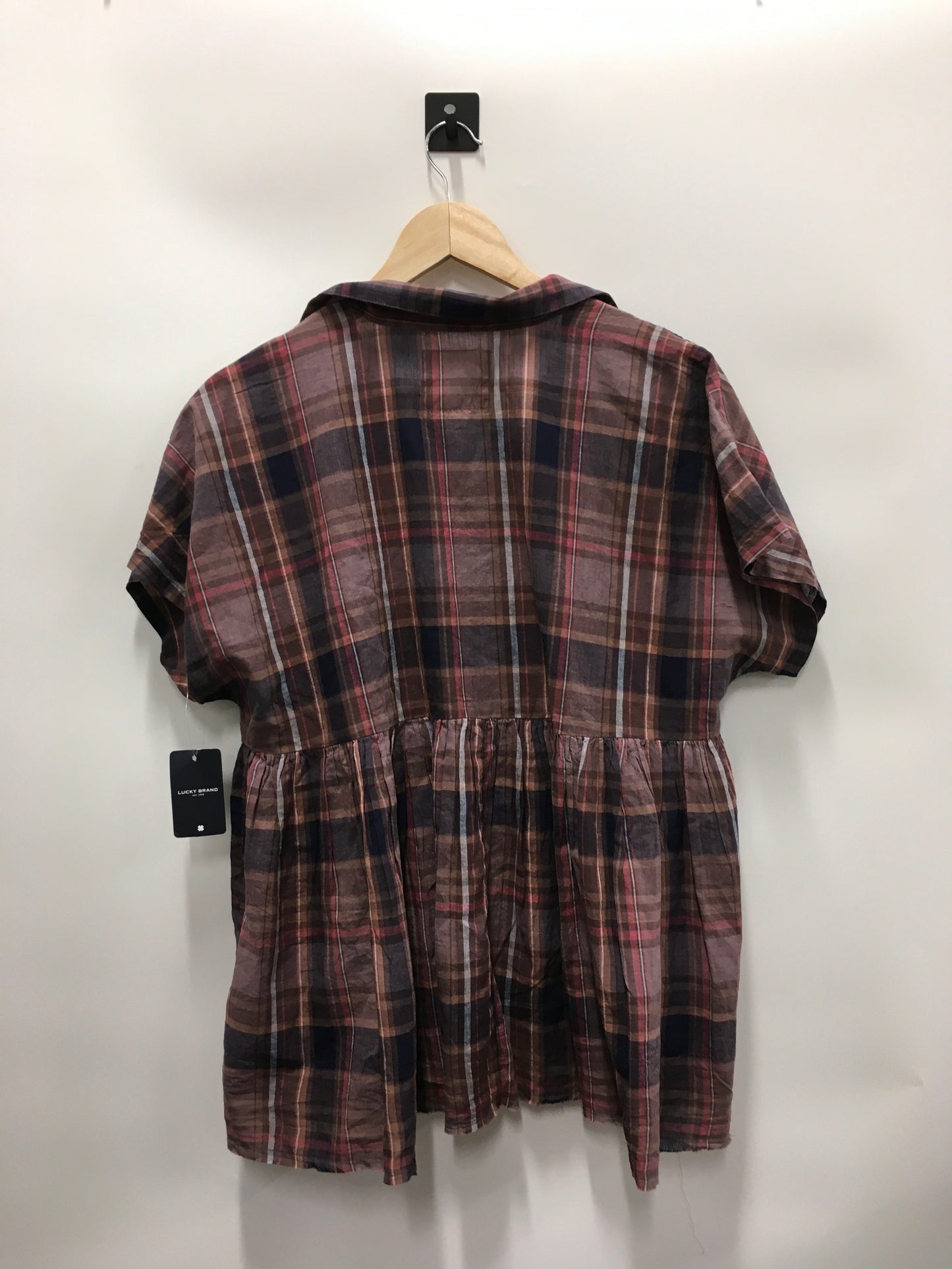 Plaid Pattern Top Short Sleeve Lucky Brand, Size M