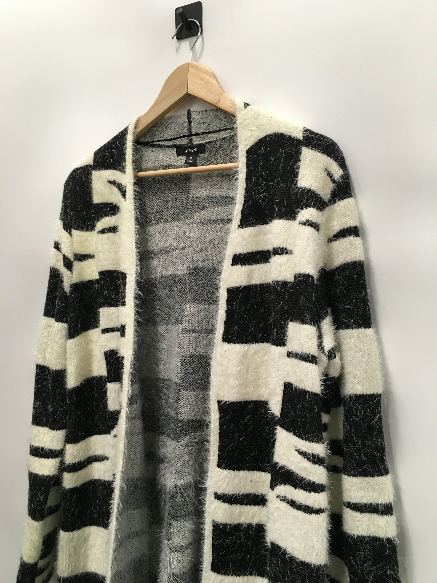 Sweater Cardigan By Alfani In Black & Cream, Size: M