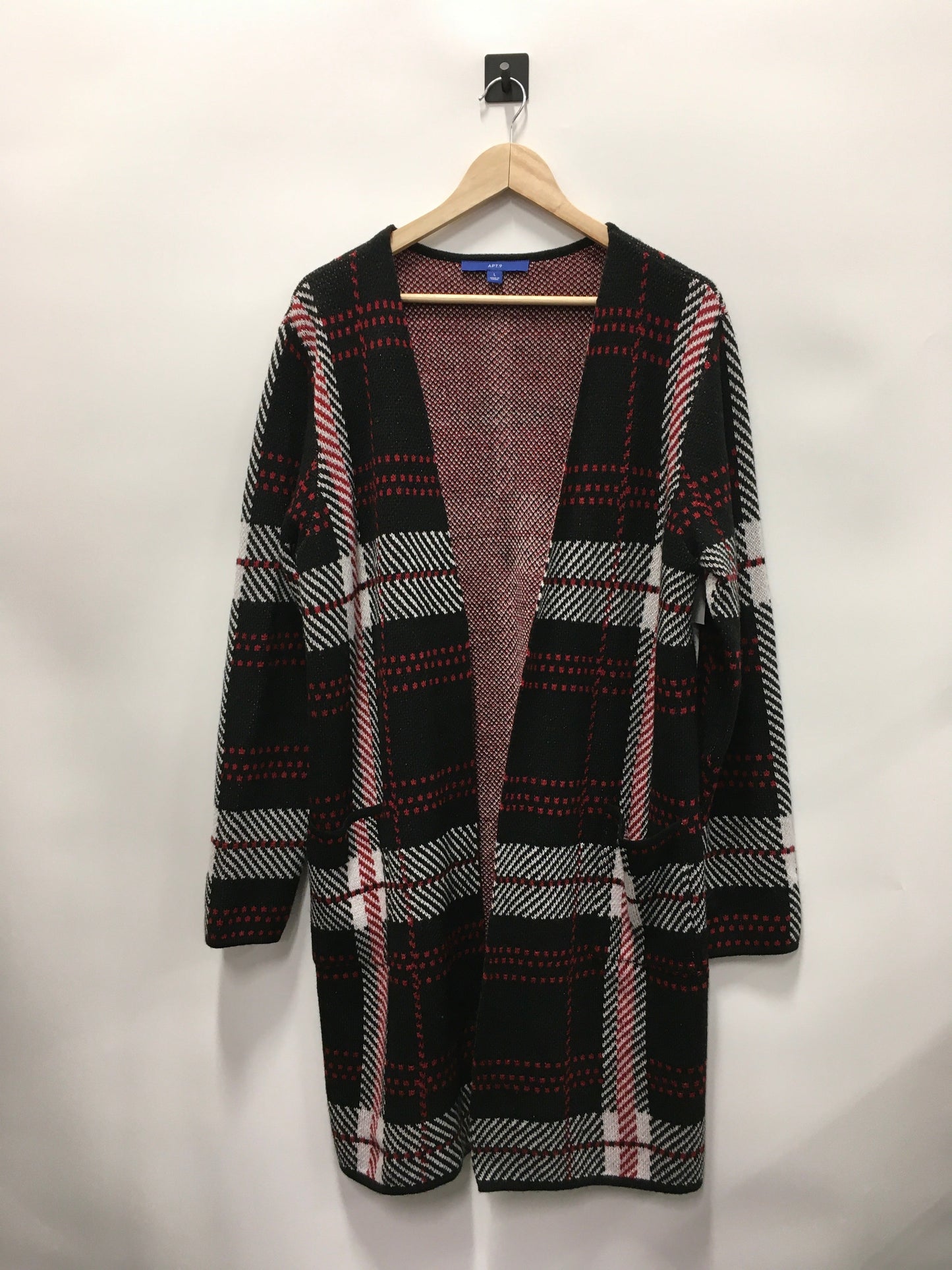 Sweater Cardigan By Apt 9 In Black & Red, Size: L