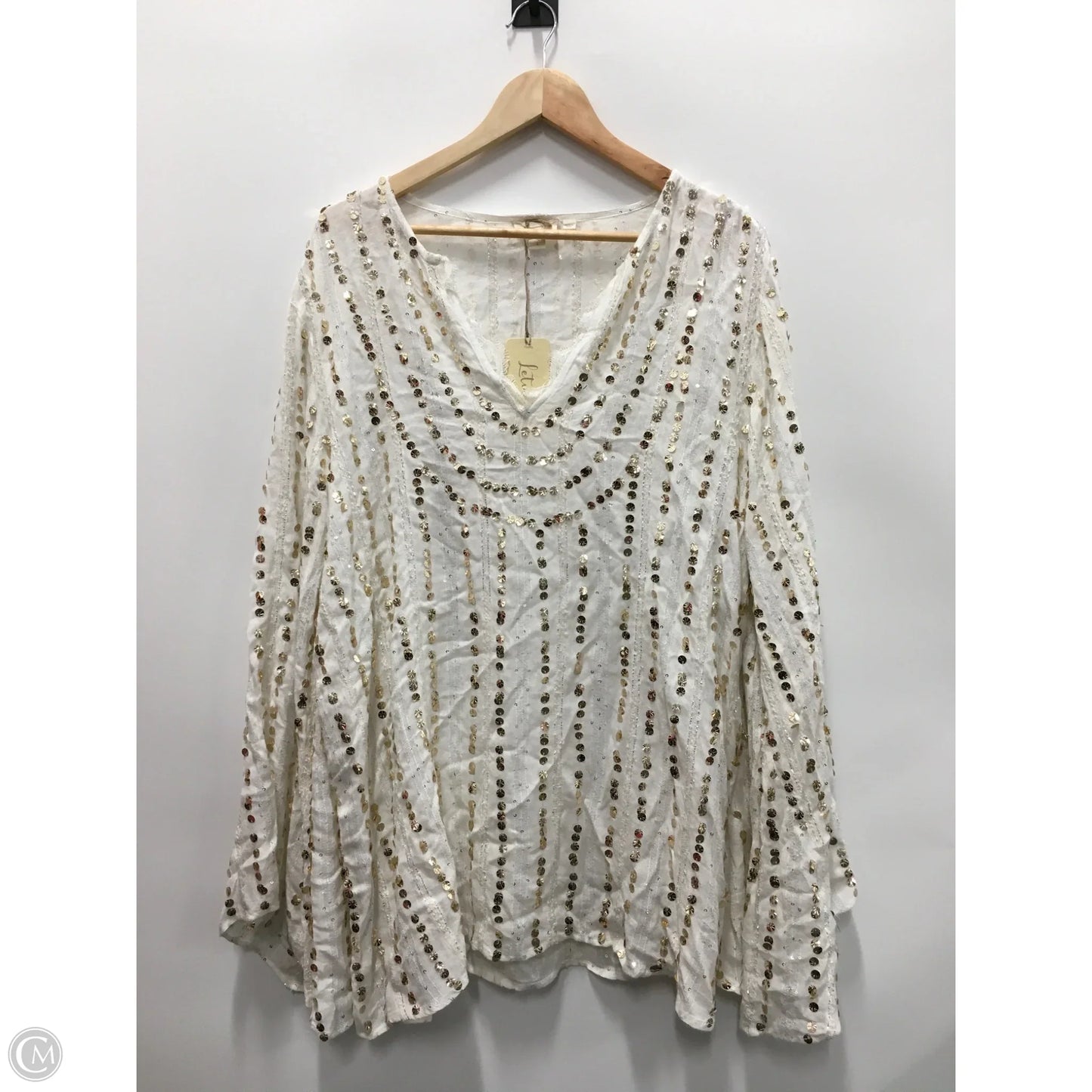 Top Long Sleeve By Let Me Be In Gold & White, Size: L
