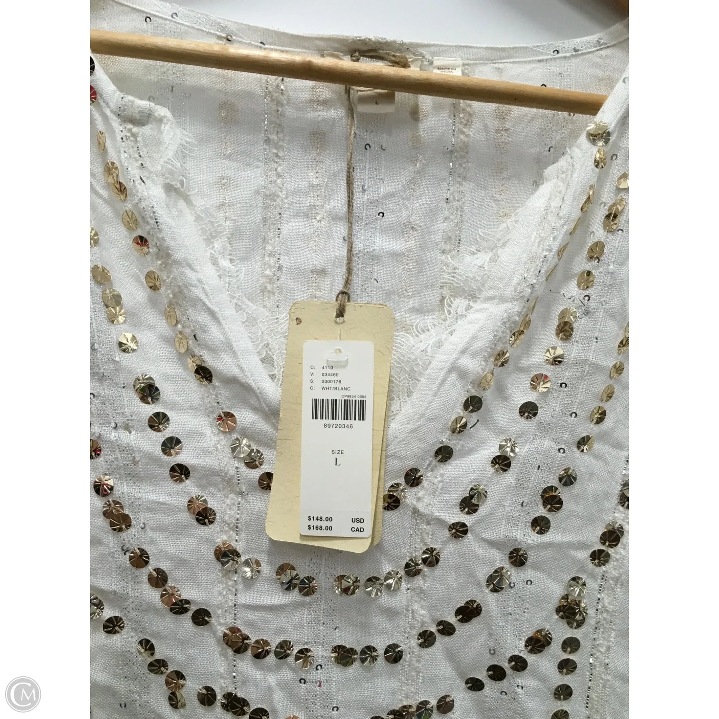 Top Long Sleeve By Let Me Be In Gold & White, Size: L