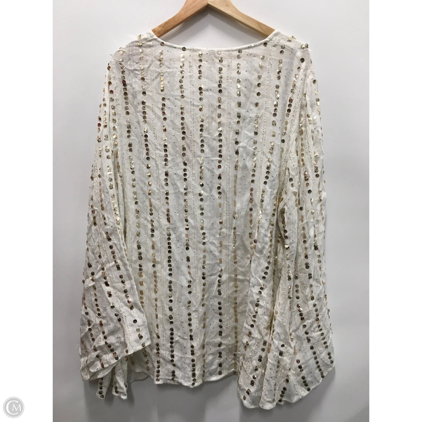 Top Long Sleeve By Let Me Be In Gold & White, Size: L